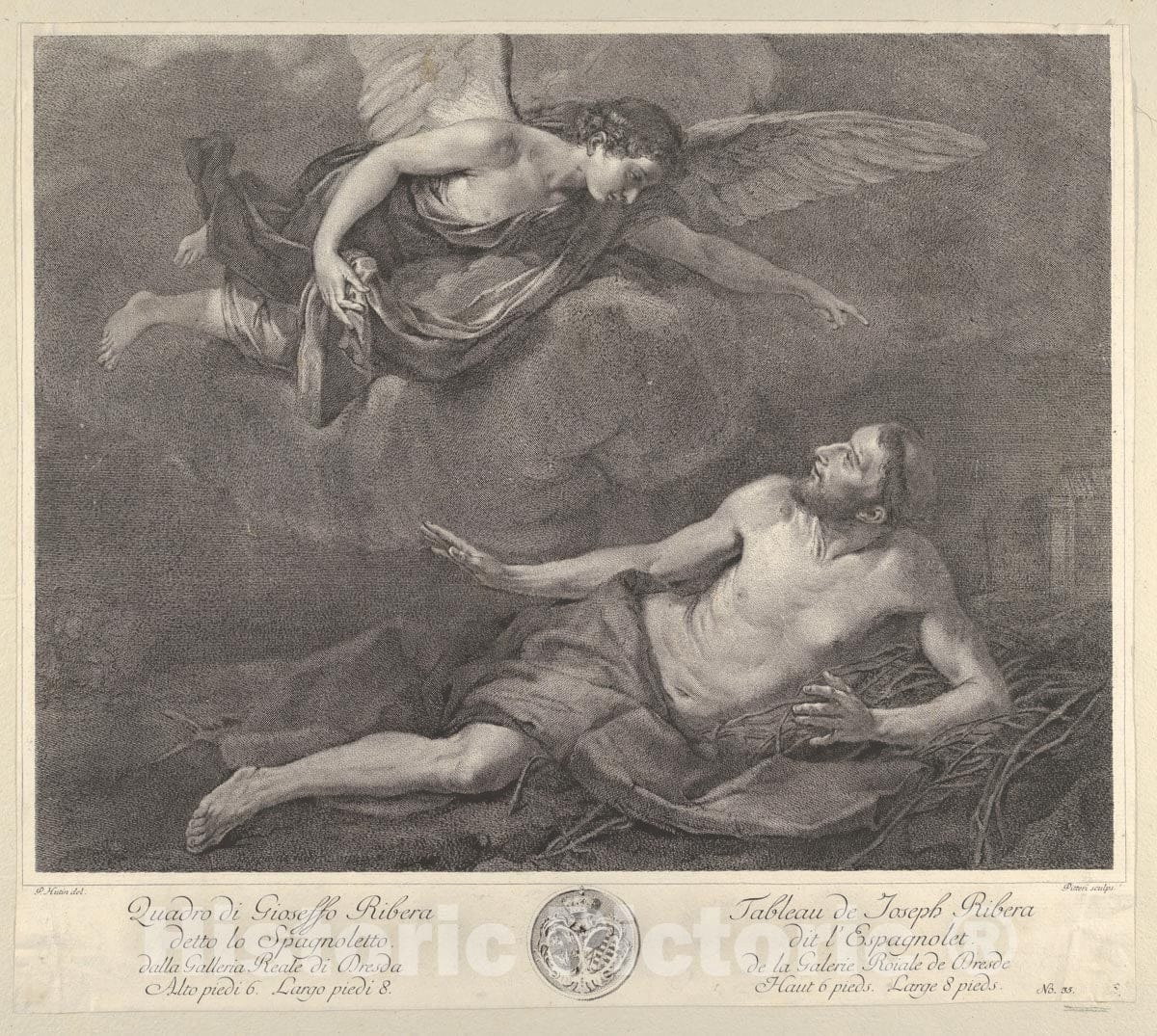Art Print : Marco Alvise Pitteri - Saint Francis Visited by The Angel, from 'Recueil d'estampes d'après les Plus célèbres Tableaux de la Galerie Royale de Dresde' : Vintage Wall Art