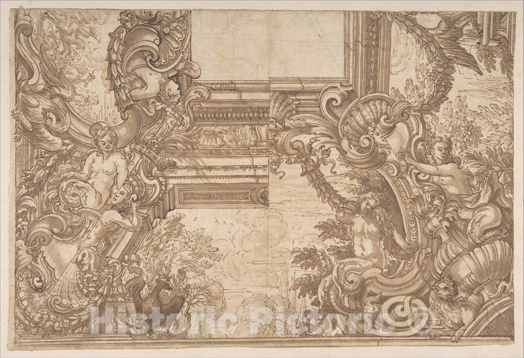Art Print : Italian, Roman-Bolognese, 17th Century - Alternate Designs for a Cove Decoration : Vintage Wall Art