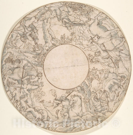 Art Print : Netherlandish, 16th Century - Hunting Scene : Vintage Wall Art