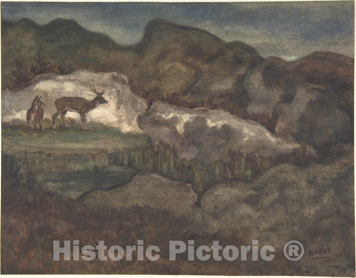 Art Print : Antoine-Louis Barye - Izards in The Glaciers (Pyrenean Chamois) : Vintage Wall Art