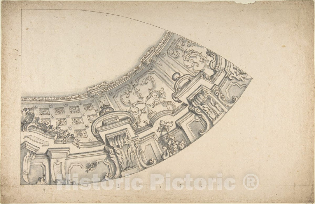 Art Print : Italian, Piedmontese, 18th Century - Design for a Curved Ornamental Cove to Support a Dome (?) : Vintage Wall Art