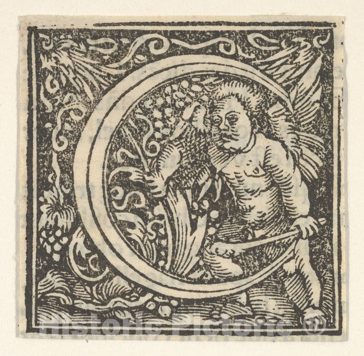 Art Print : Heinrich Vogtherr The Elder - Initial Letter C with putto : Vintage Wall Art