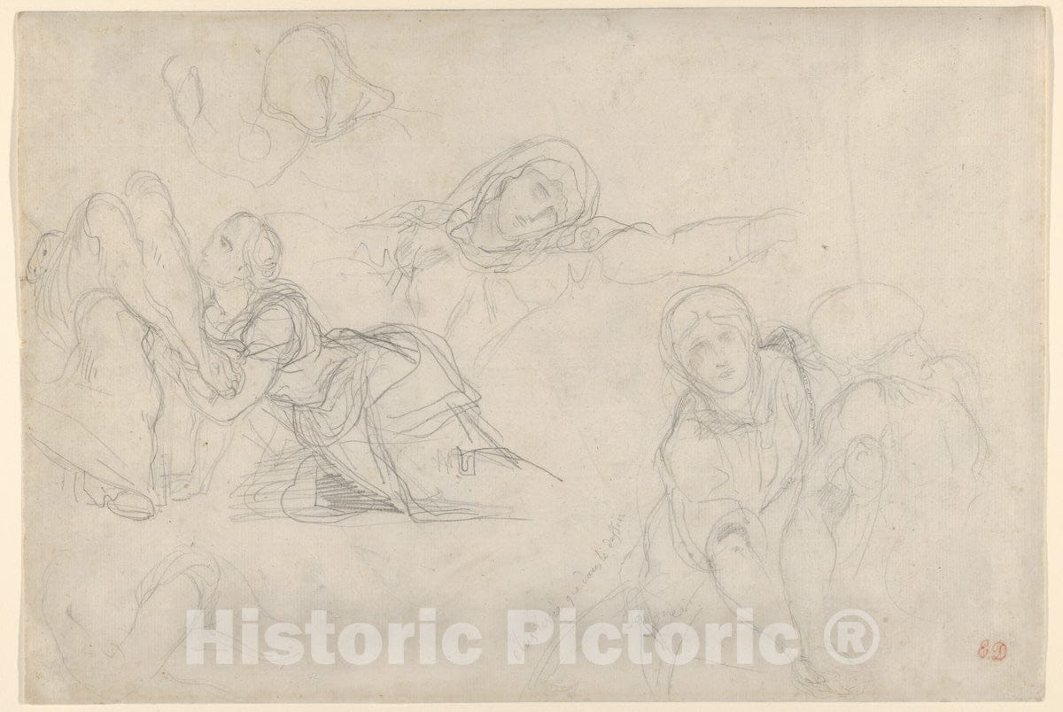Art Print : Eugène Delacroix - The Virgin and Holy Women, Studies for The Lamentation : Vintage Wall Art