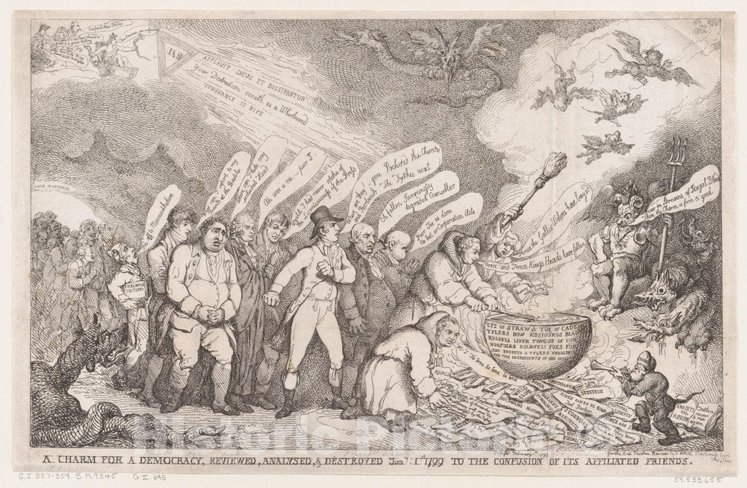 Art Print : Henri Merke - A Charm for a Democracy, Reviewed, Analysed, Destroyed Jan 1 1799 to The Confusion of its Affiliated Friends : Vintage Wall Art