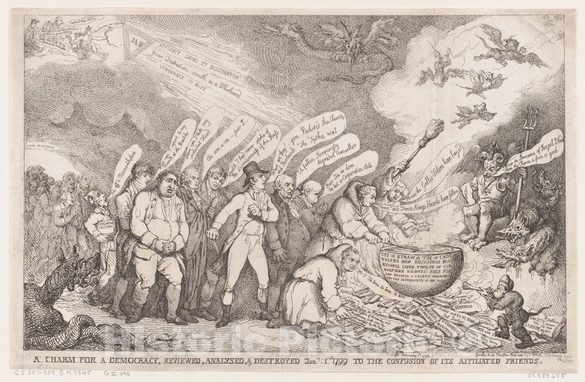 Art Print : Henri Merke - A Charm for a Democracy, Reviewed, Analysed, Destroyed Jan 1 1799 to The Confusion of its Affiliated Friends : Vintage Wall Art