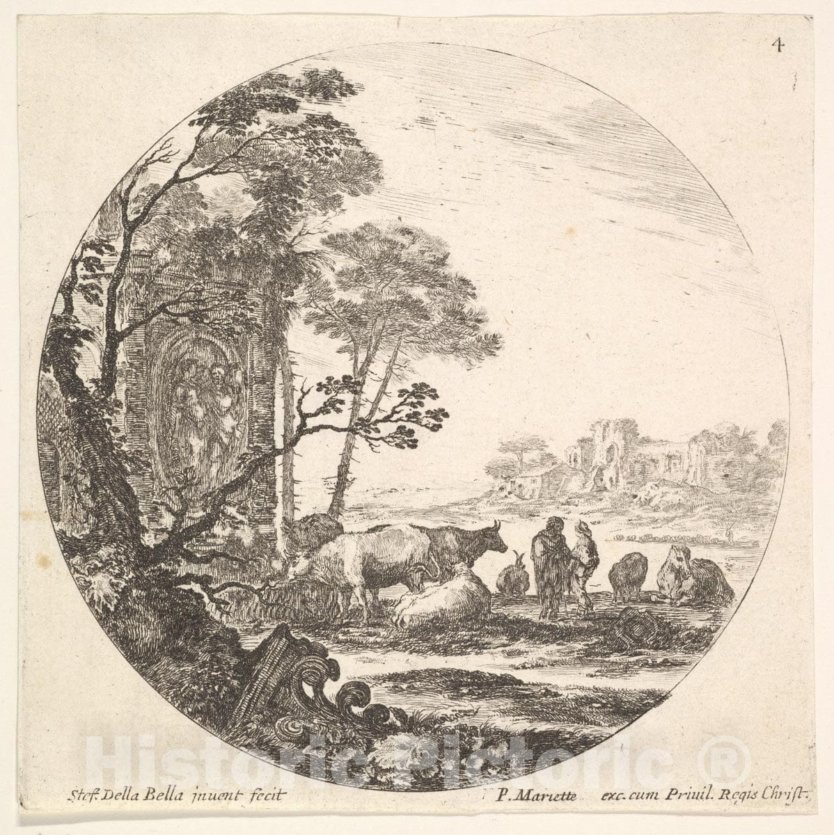 Art Print : Plate 4: a Corinthian Capital - Artist: Pierre Mariette le fils - Created: c1643 : Vintage Wall Art