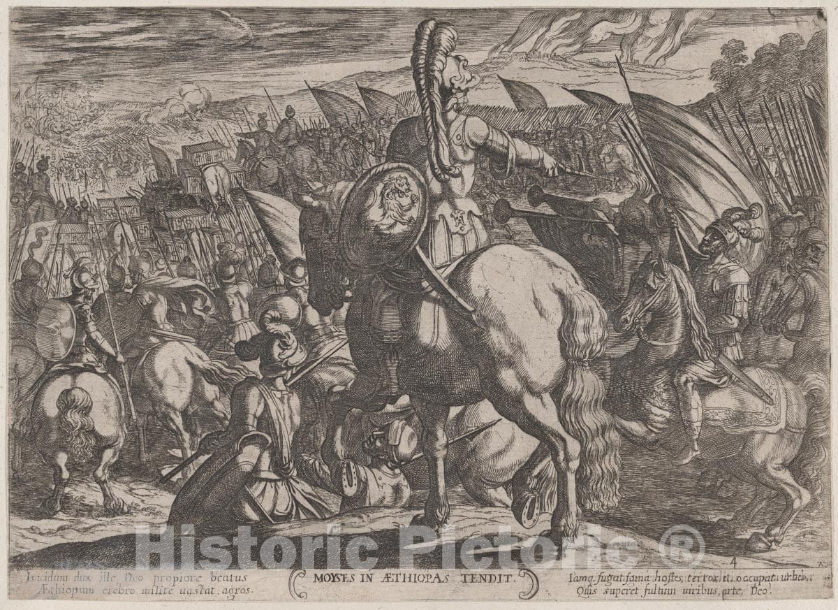 Art Print : Antonio Tempesta - Plate 4: Moses Ordering The Israelites to Attack The Ethiopians, from 'The Battles of The Old Testament' : Vintage Wall Art