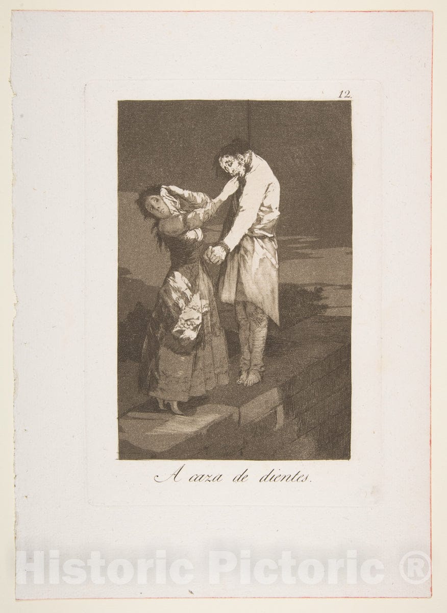 Art Print : Goya - Plate 12 from 'Los Caprichos': Out Hunting for Teeth (A Caza de dientes.) : Vintage Wall Art