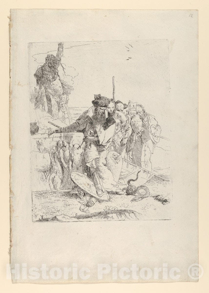 Art Print : Giovanni Battista Tiepolo - Six People Watching a Snake, from The Scherzi 1 : Vintage Wall Art