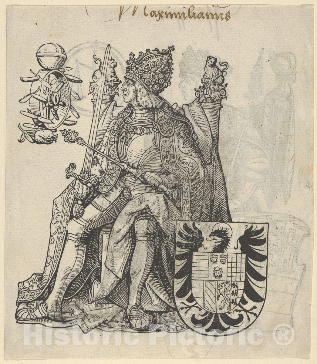 Art Print : Hans Burgkmair - Recto of a Sheet with Maximilian, from The Genealogy of Emperor Maximilian I : Vintage Wall Art