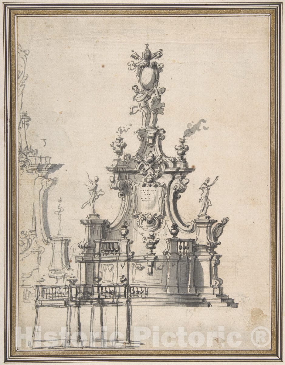 Art Print : Anonymous, Italian, 18th Century - Design for a Catafalque or a Tomb Monument : Vintage Wall Art