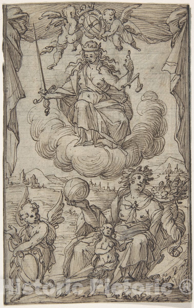 Art Print : German, 16th Century - Allegorical Scene : Vintage Wall Art