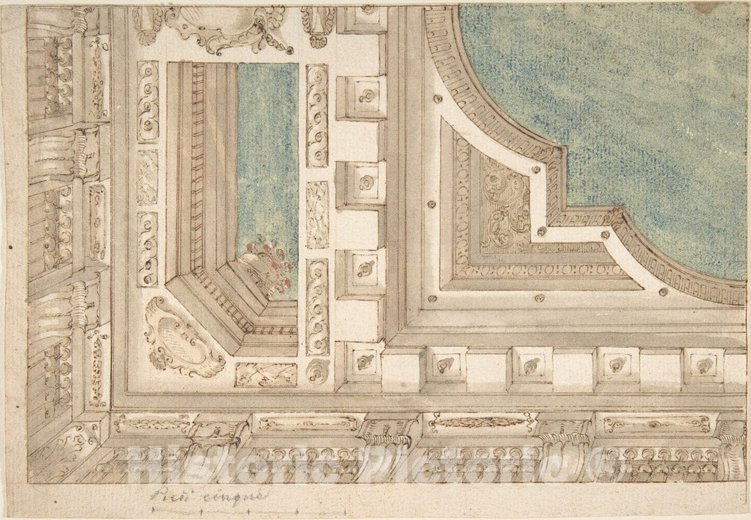 Art Print : Italian, 18th Century - Design for a Ceiling 1 : Vintage Wall Art
