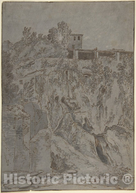 Art Print : Adriaen Honich - Italianate Buildings on a Hill at Tivoli : Vintage Wall Art