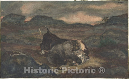 Art Print : Antoine-Louis Barye - Bear Killing Bull : Vintage Wall Art