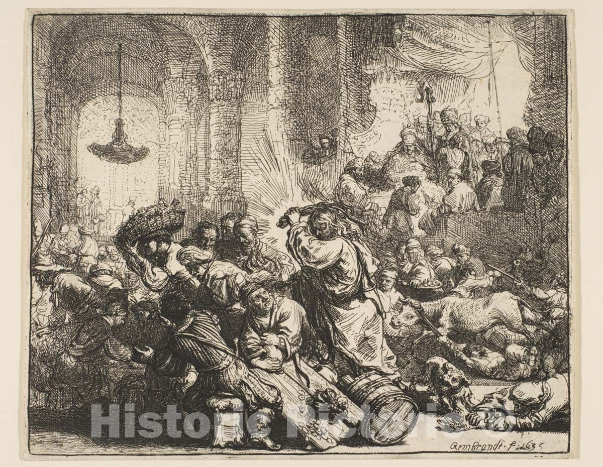 Art Print : Rembrandt (Rembrandt Van Rijn) - Christ Driving The Money Changers from The Temple : Vintage Wall Art