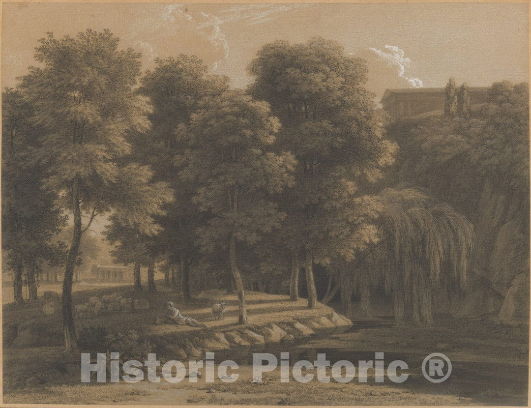 Art Print : Jean Victor Bertin - Classical Landscape with a Shepherd : Vintage Wall Art