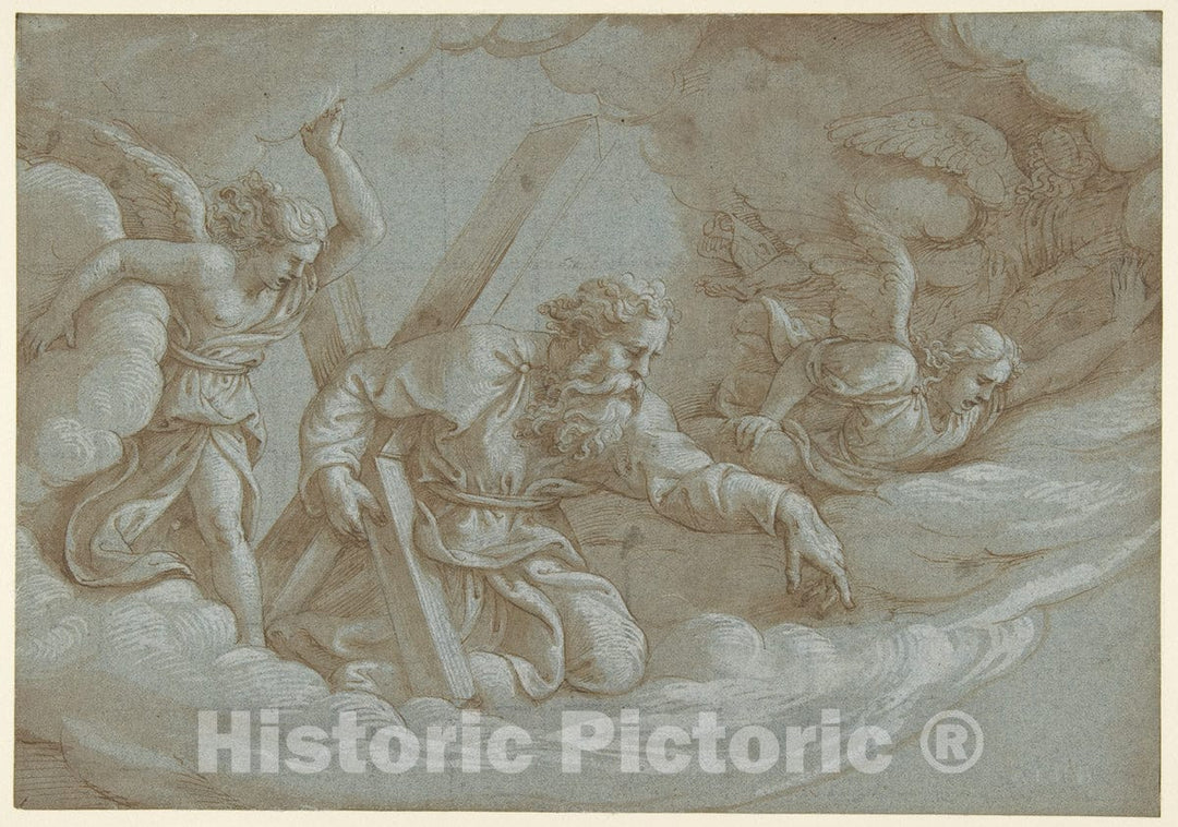 Art Print : Giulio Romano - Apparition of Saint Andrew in Glory : Vintage Wall Art