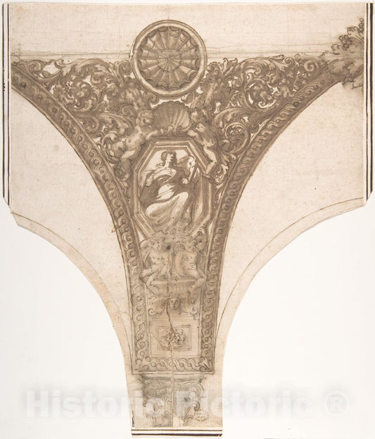 Art Print : Italian, Roman-Bolognese, 17th Century - Design for an Ornamental Spandrel : Vintage Wall Art