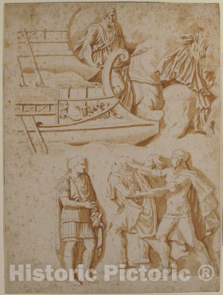 Art Print : Nicolas Poussin - Studies of Details from Trajan's Column : Vintage Wall Art