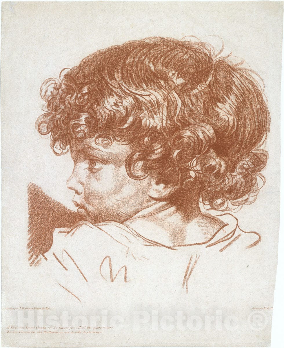 Art Print : Therèse Éléonore (Hemery) Lingée - Study, Head of a Boy : Vintage Wall Art