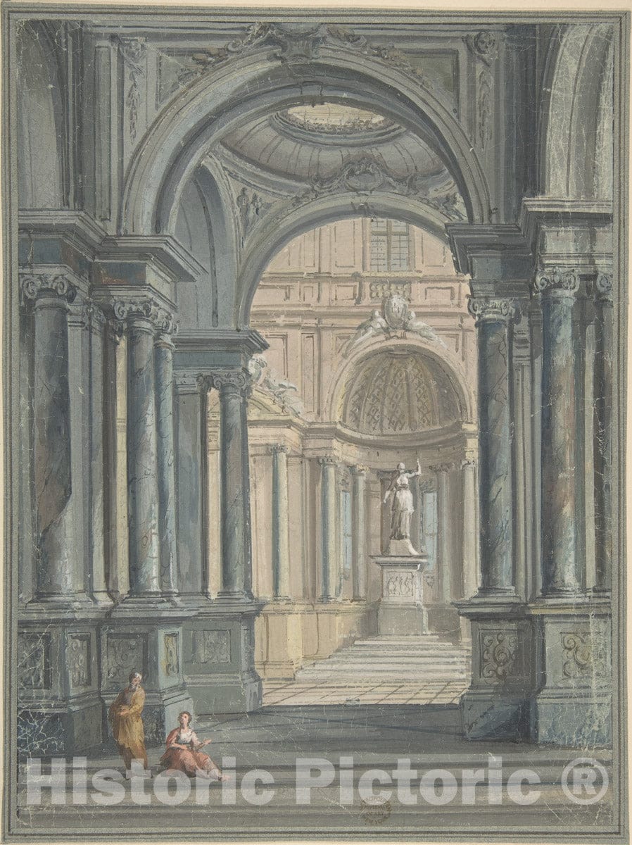 Art Print : Italian, 18th Century - Interior of Temple, Design for Stage Scene : Vintage Wall Art