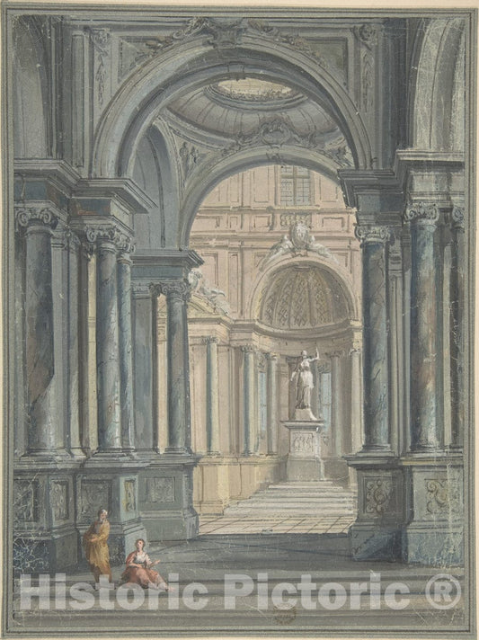 Art Print : Italian, 18th Century - Interior of Temple, Design for Stage Scene : Vintage Wall Art
