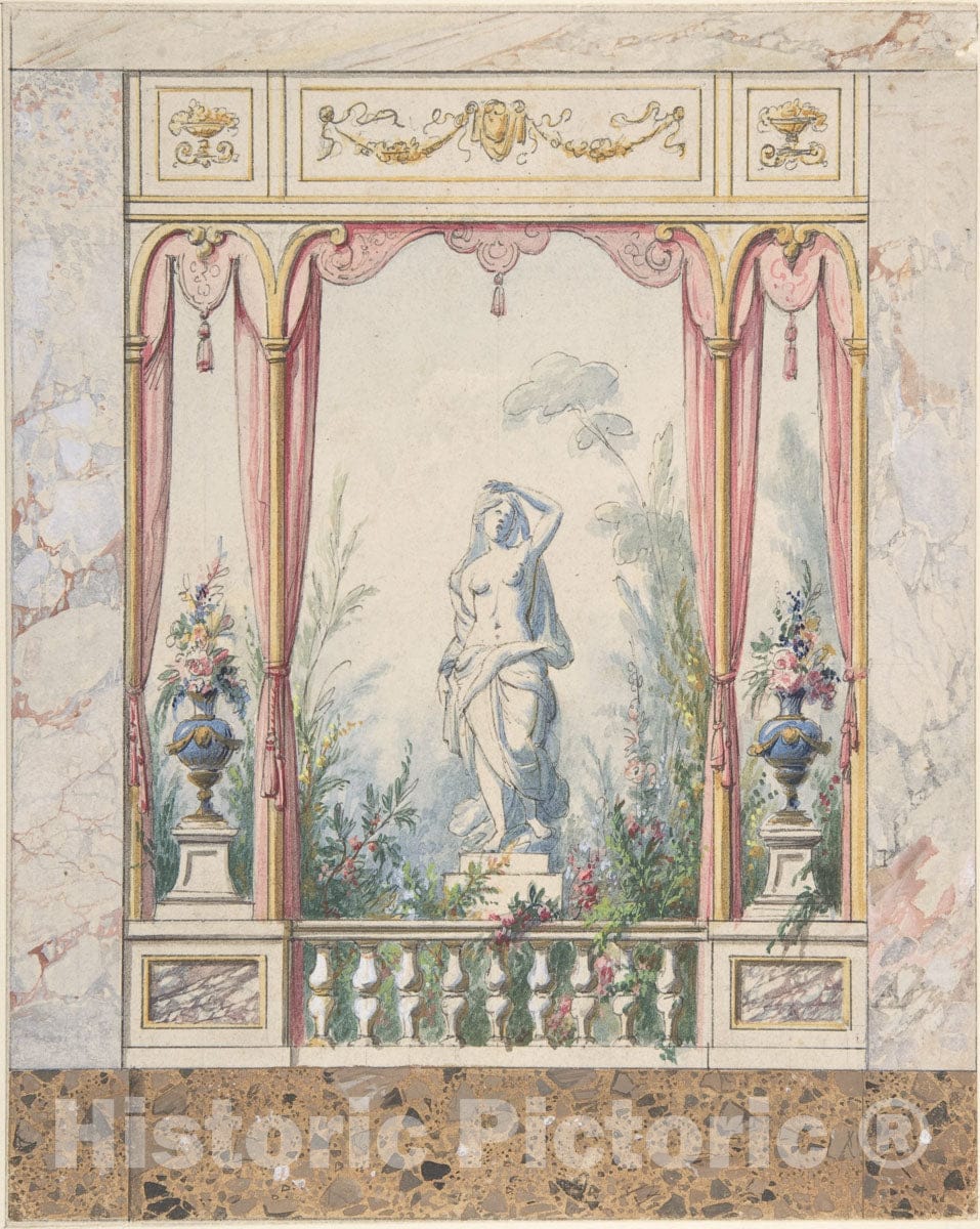 Art Print : Italian, Early 19th Century - Design for an Interior with a Window into a Garden : Vintage Wall Art
