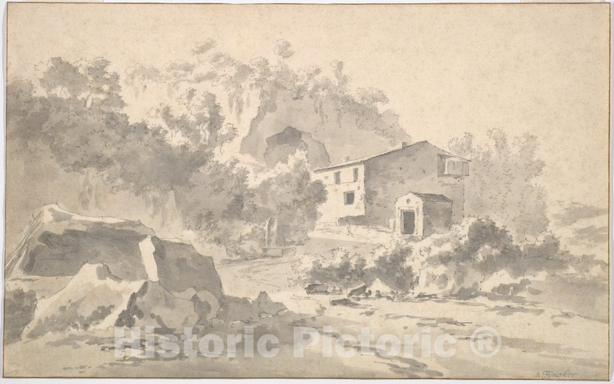 Art Print : Adam Pynacker - A House on a Hillside in a Southern Landscape : Vintage Wall Art