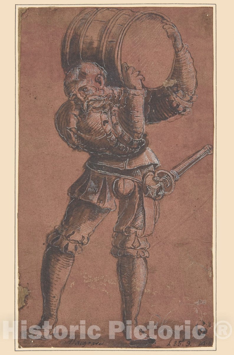 Art Print : Georg Lemberger - Landsknecht Carrying a Barrel : Vintage Wall Art