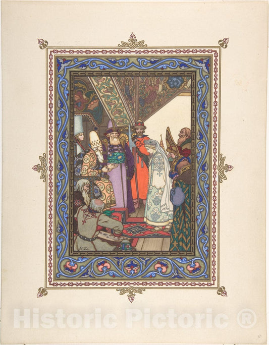 Art Print : Boris Zvorykin - Illustration for Snegurochka Snegurochka Before Tsar Berendei : Vintage Wall Art