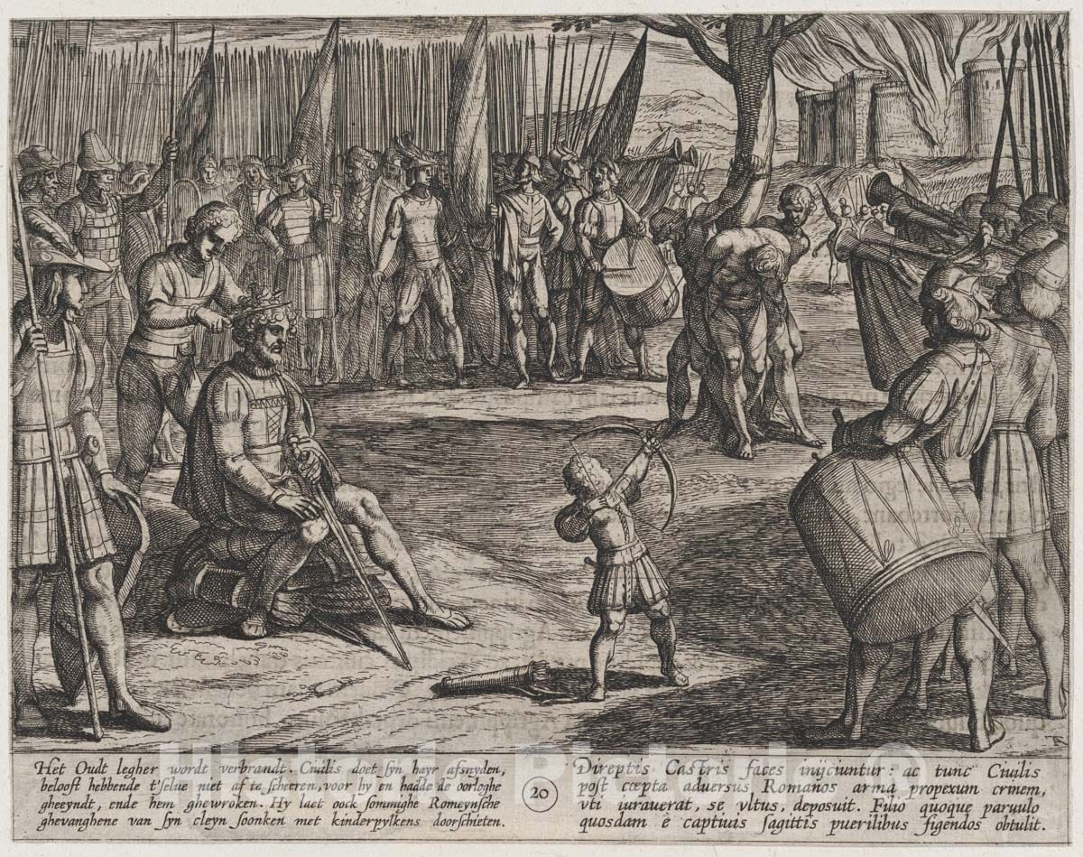 Art Print : Antonio Tempesta - Plate 20: Civilis Having his Hair Cut, from The War of The Romans Against The Batavians (Romanorvm et Batavorvm societas) : Vintage Wall Art