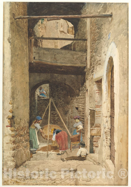 Art Print : Cavaliere Pio Joris - Italian Courtyard and Figures : Vintage Wall Art
