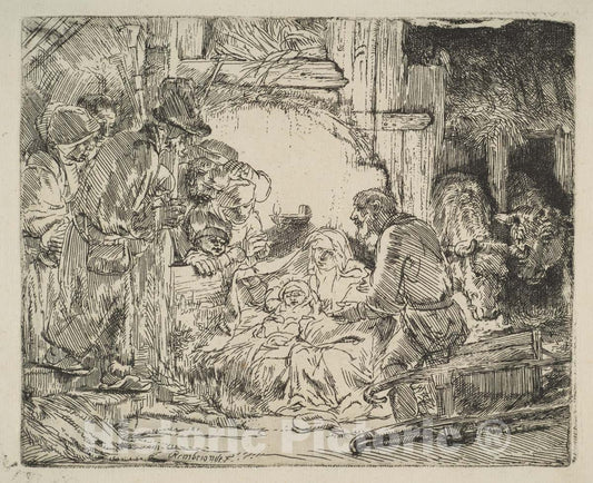 Art Print : Rembrandt (Rembrandt Van Rijn) - The Adoration of The Shepherds, with The lamp : Vintage Wall Art