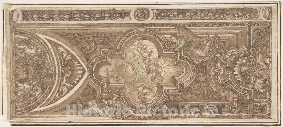 Art Print : Italian, Roman-Bolognese, 17th Century - Design for a Ceiling 1 : Vintage Wall Art