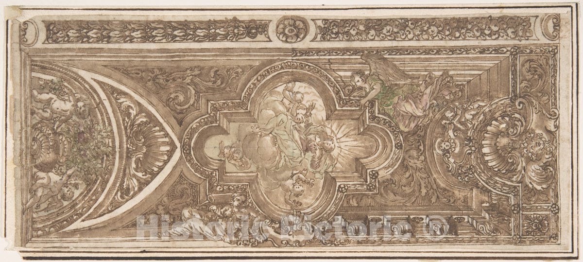 Art Print : Italian, Roman-Bolognese, 17th Century - Design for a Ceiling 1 : Vintage Wall Art