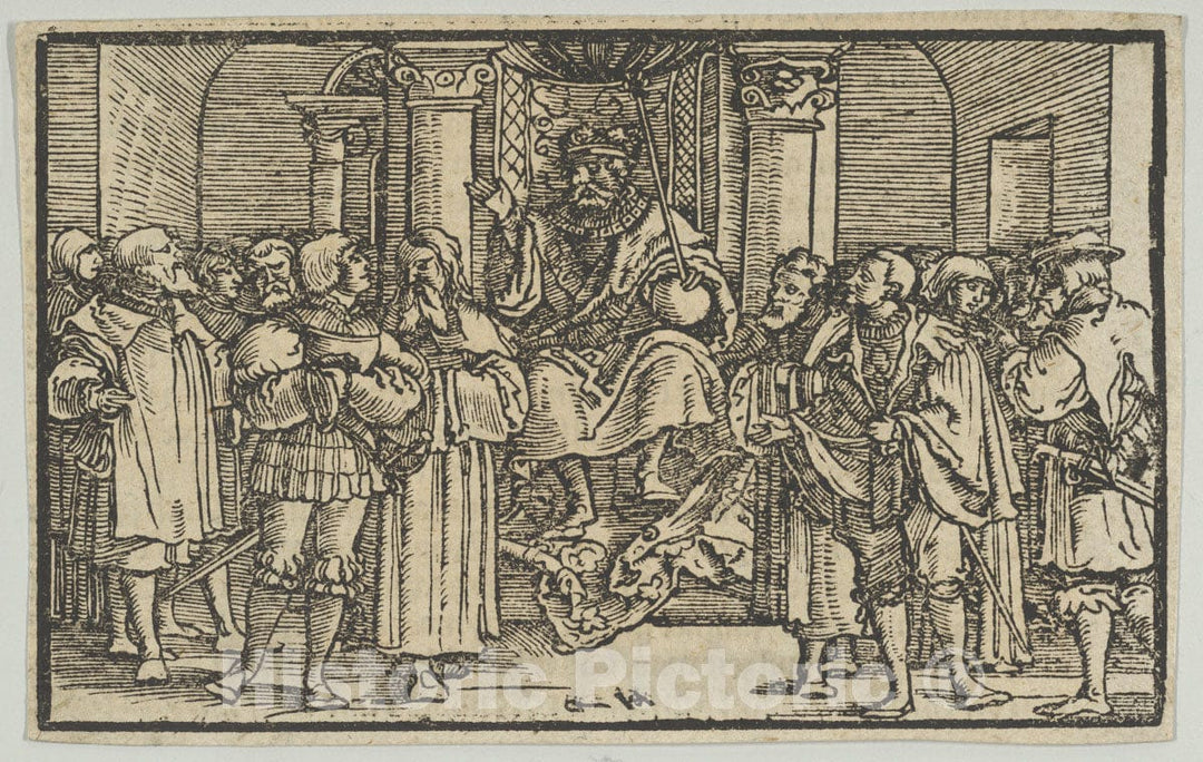 Art Print : Representatives of Athens and Corinth at The Court of Archidamas - Artist: Hans Schaufelein - Created: 1533 : Vintage Wall Art