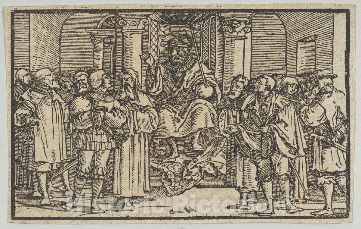 Art Print : Representatives of Athens and Corinth at The Court of Archidamas - Artist: Hans Schaufelein - Created: 1533 : Vintage Wall Art
