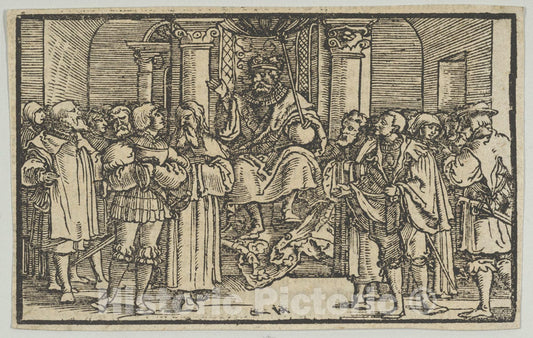 Art Print : Representatives of Athens and Corinth at The Court of Archidamas - Artist: Hans Schaufelein - Created: 1533 : Vintage Wall Art