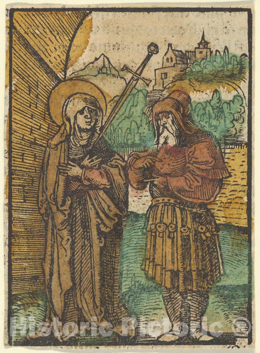 Art Print : Hans Schäufelein - The Virgin as Master Dolorosa and Simeon, from Das Plenarium : Vintage Wall Art