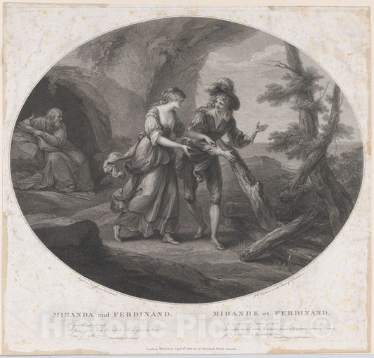 Art Print : Peltro William Tomkins - Ferdinand and Miranda (Shakespeare, The Tempest, Act 3, Scene 1) : Vintage Wall Art