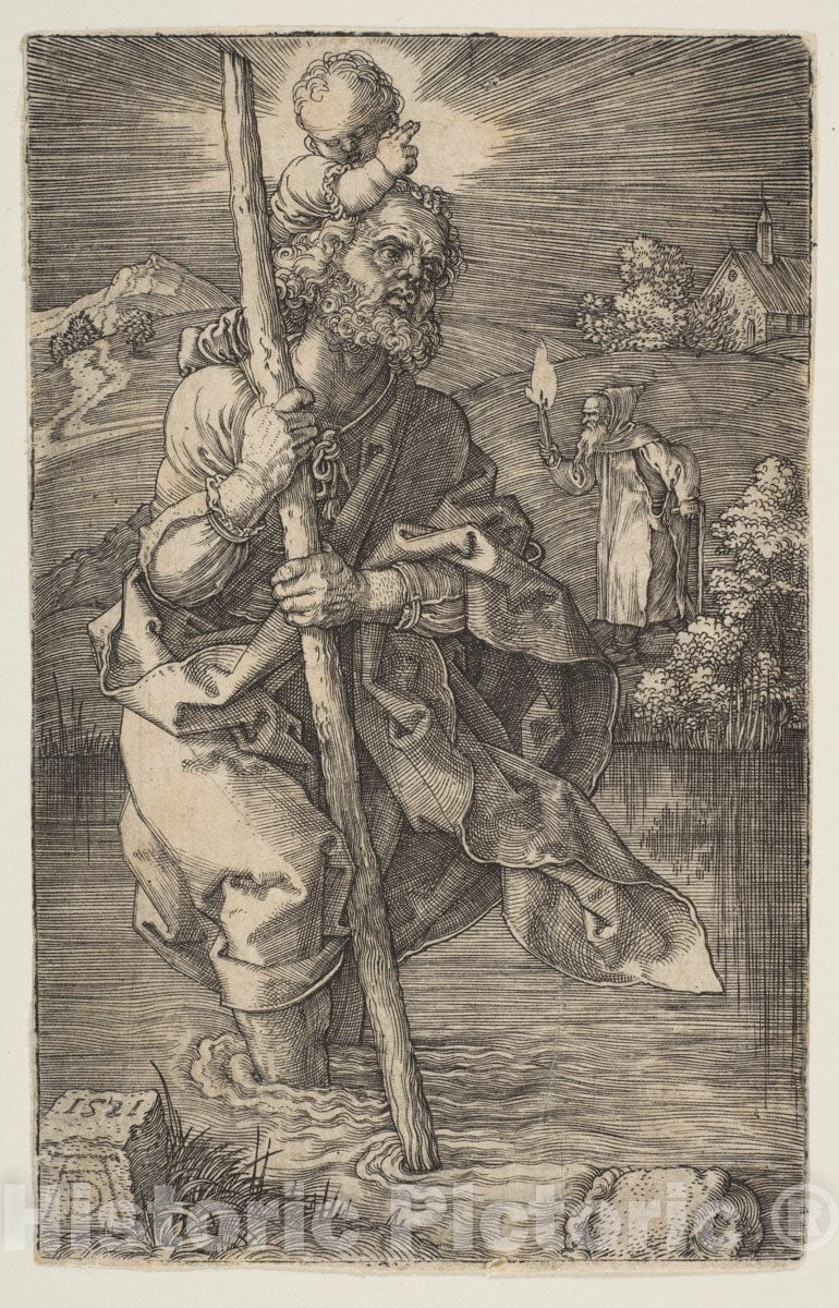 Art Print : Albrecht Dürer - Saint Christopher Facing Right : Vintage Wall Art