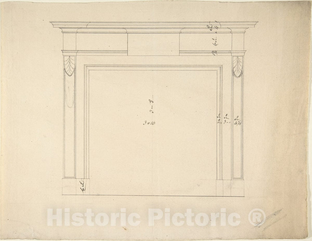 Art Print : Sir William Chambers - Design for a Chimneypiece 10 : Vintage Wall Art