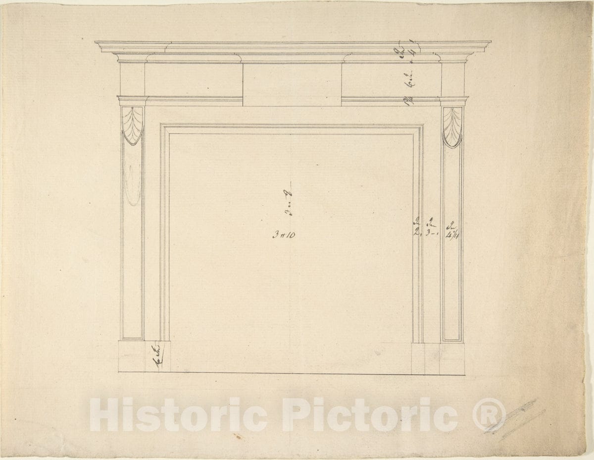 Art Print : Sir William Chambers - Design for a Chimneypiece 10 : Vintage Wall Art