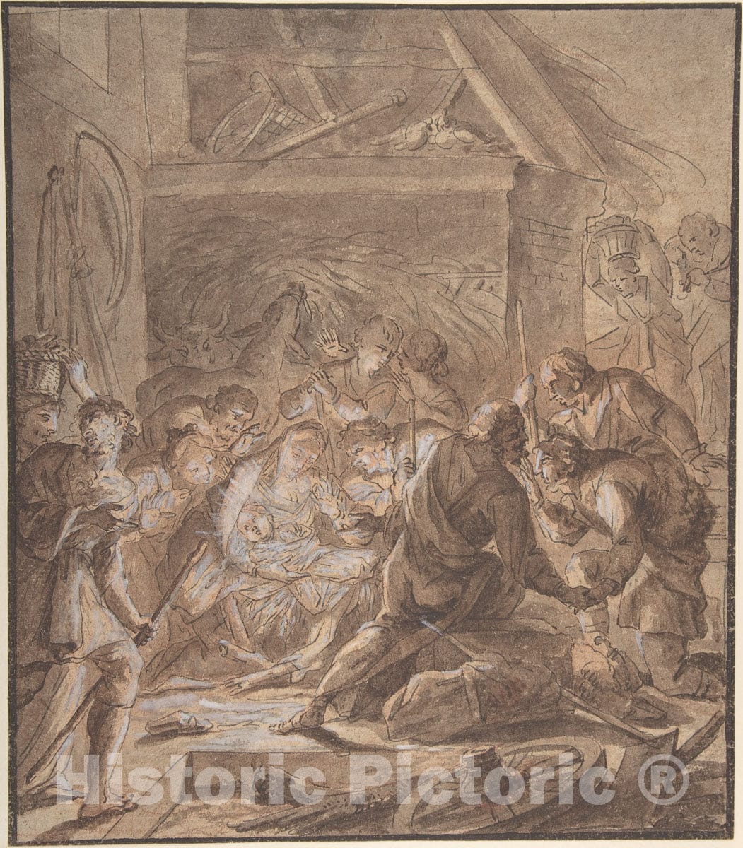 Art Print : Johann Daniel Preissler - Adoration of The Shepards : Vintage Wall Art