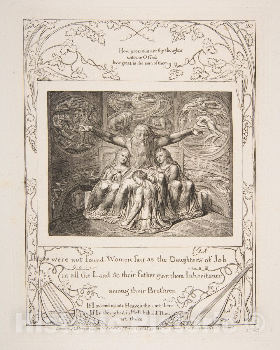 Art Print : William Blake - Job and his Daughters, from Illustrations of The Book of Job : Vintage Wall Art