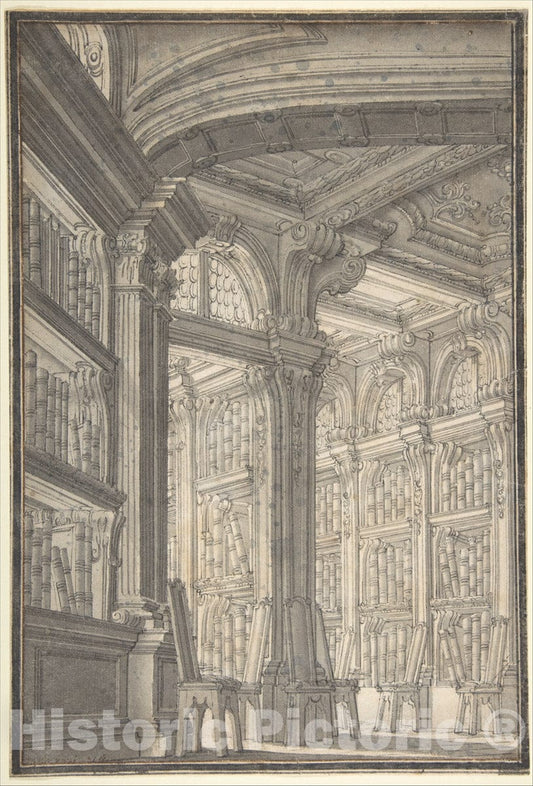 Art Print : Carlo Galli Bibiena - Foreshortening of a Library : Vintage Wall Art