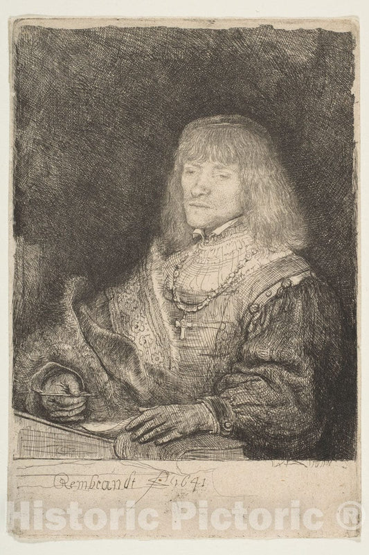Art Print : Rembrandt (Rembrandt Van Rijn) - Man at a Desk Wearing a Cross and Chain : Vintage Wall Art