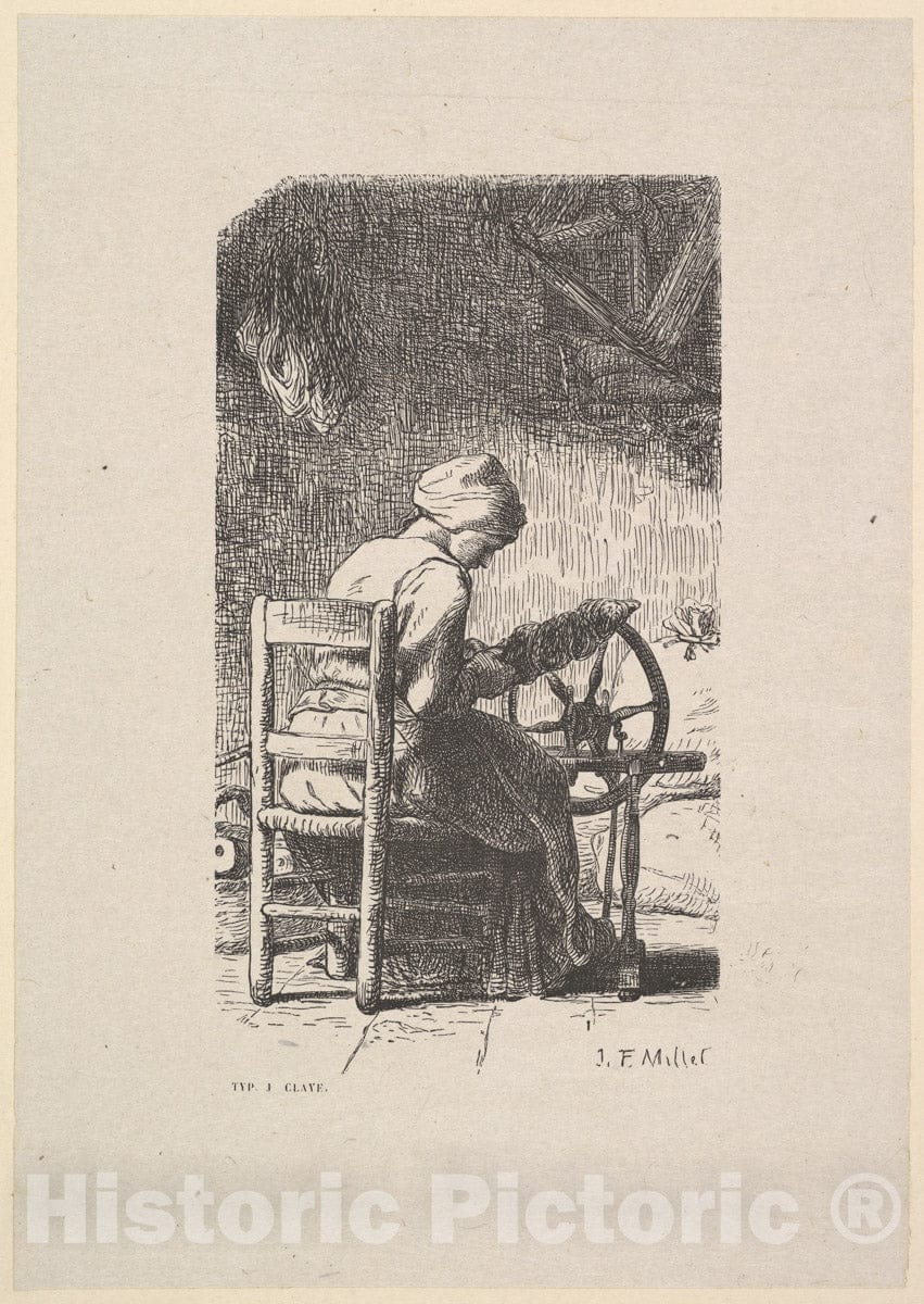 Art Print : Designed by Jean-François Millet - The Spinner : Vintage Wall Art