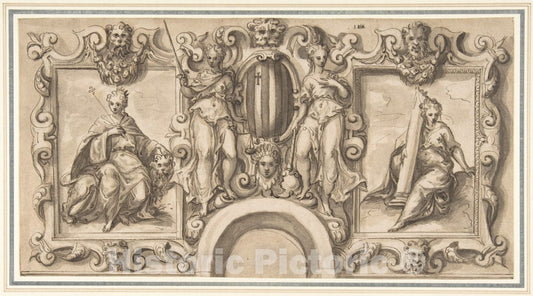 Art Print : Bernardino India - Design for a Wall Decoration Over an Arched Doorway with Grimani Arms : Vintage Wall Art